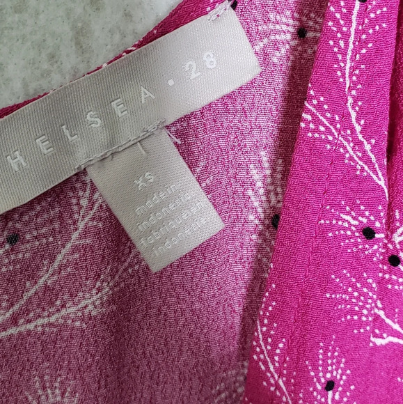 Chelsea 28 Sleeveless Tie Front Dress Pink Peacock Feather Design Sz Xs - Picture 11 of 11